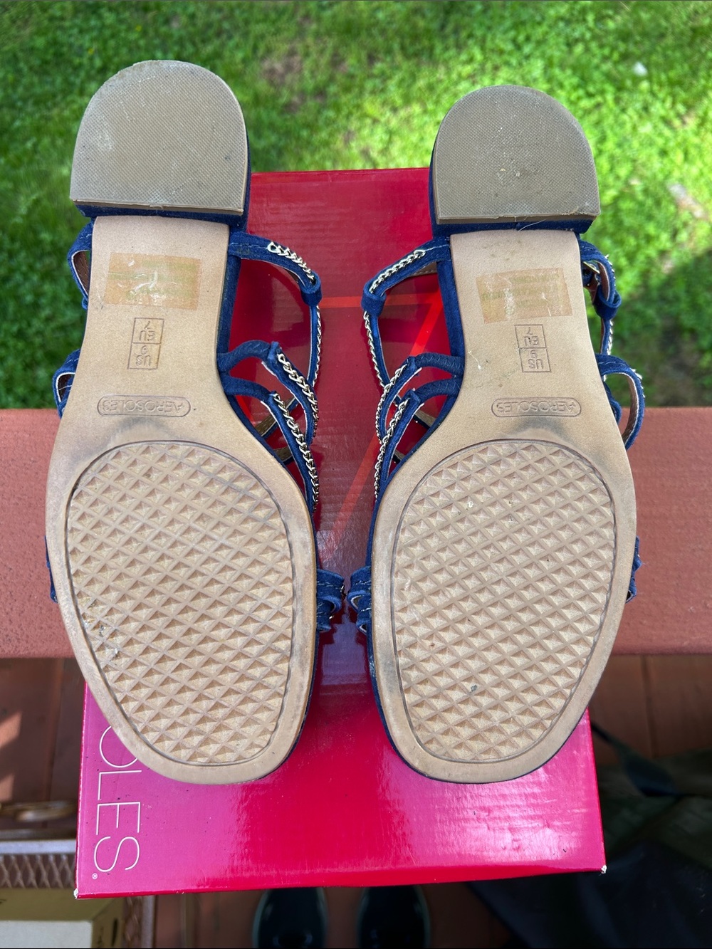 AEROSOLES Navy Blue Suede Chain-Trim Sandals - Picture 5 of 6